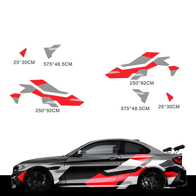Racing Sport Side Body Side Fender Vinyl Decal Sticker Car Accessories Red/Grey