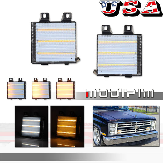 2-Piece Transparent Lens Dynamic Amber and White DRL Signal Lights for Chevrolet for GMC Pickup Trucks