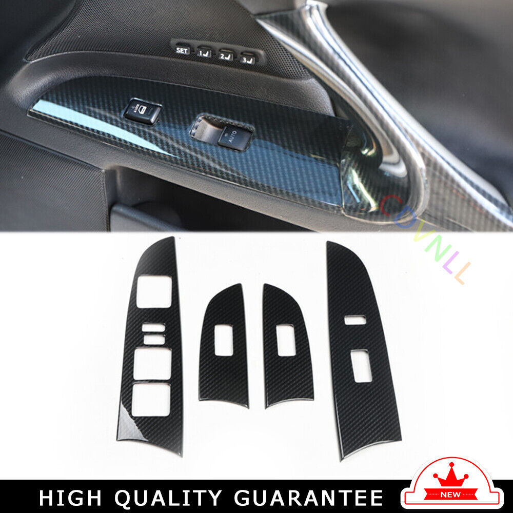 Glass Window Lifting Lock Panel Trim Fit for Lexus IS 06-11 Black Carbon Fiber