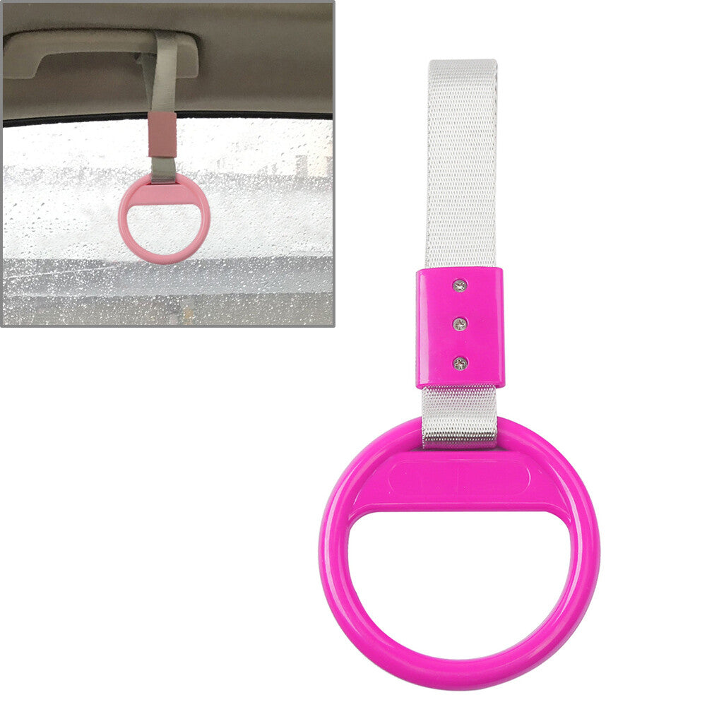 1Pcs White Belt Round Ring Train Bus Handle Hand Strap Drift Charm Tools for Car