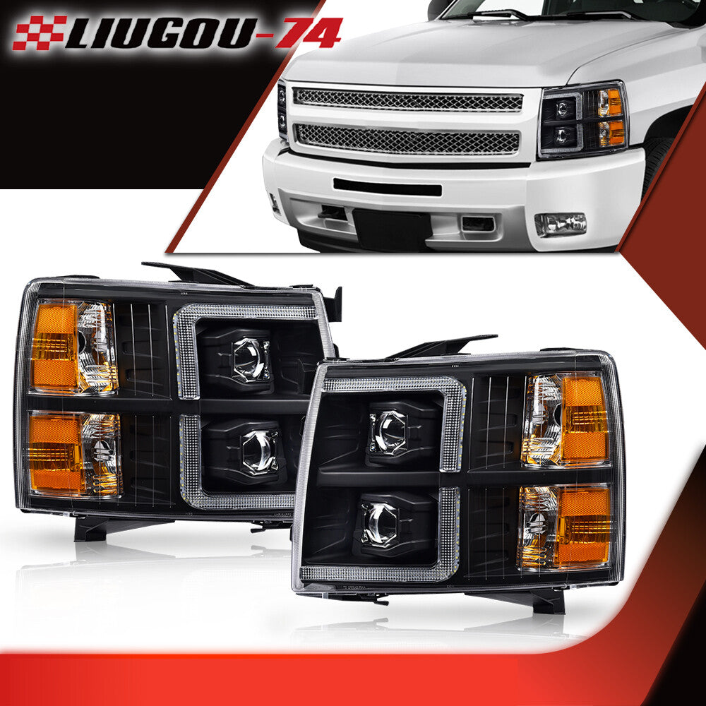 Suitable for 2007-2014 for Chevrolet Silverado with black body and clear/amber headlights - new.
