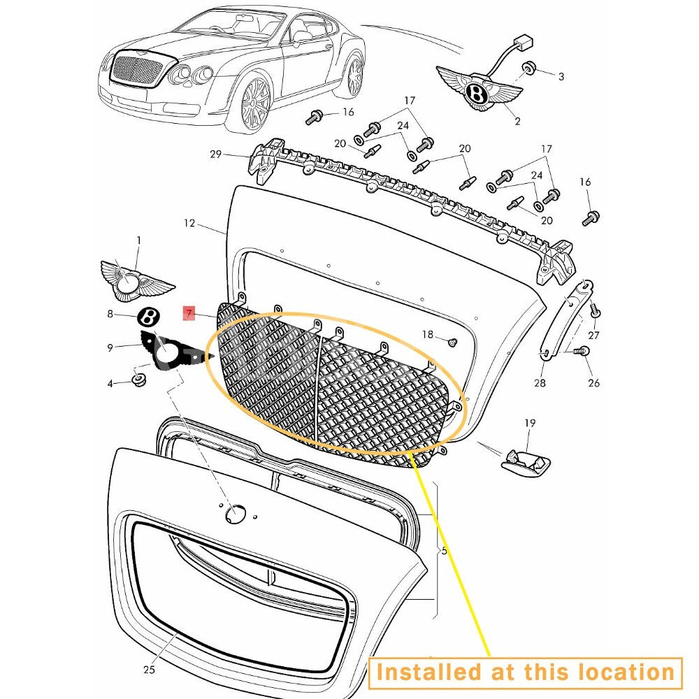 Front Radiator Grille Kit for Bentley 2004-2010 - Equipment Manufacturer: 3W0853683D/684C