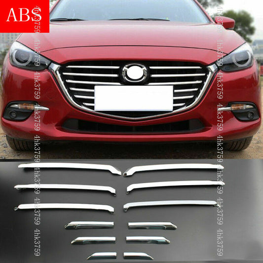 12P for Mazda 3 Axela 2017-2018 ABS Chrome Front Grilles Grill Cover Trim Strip