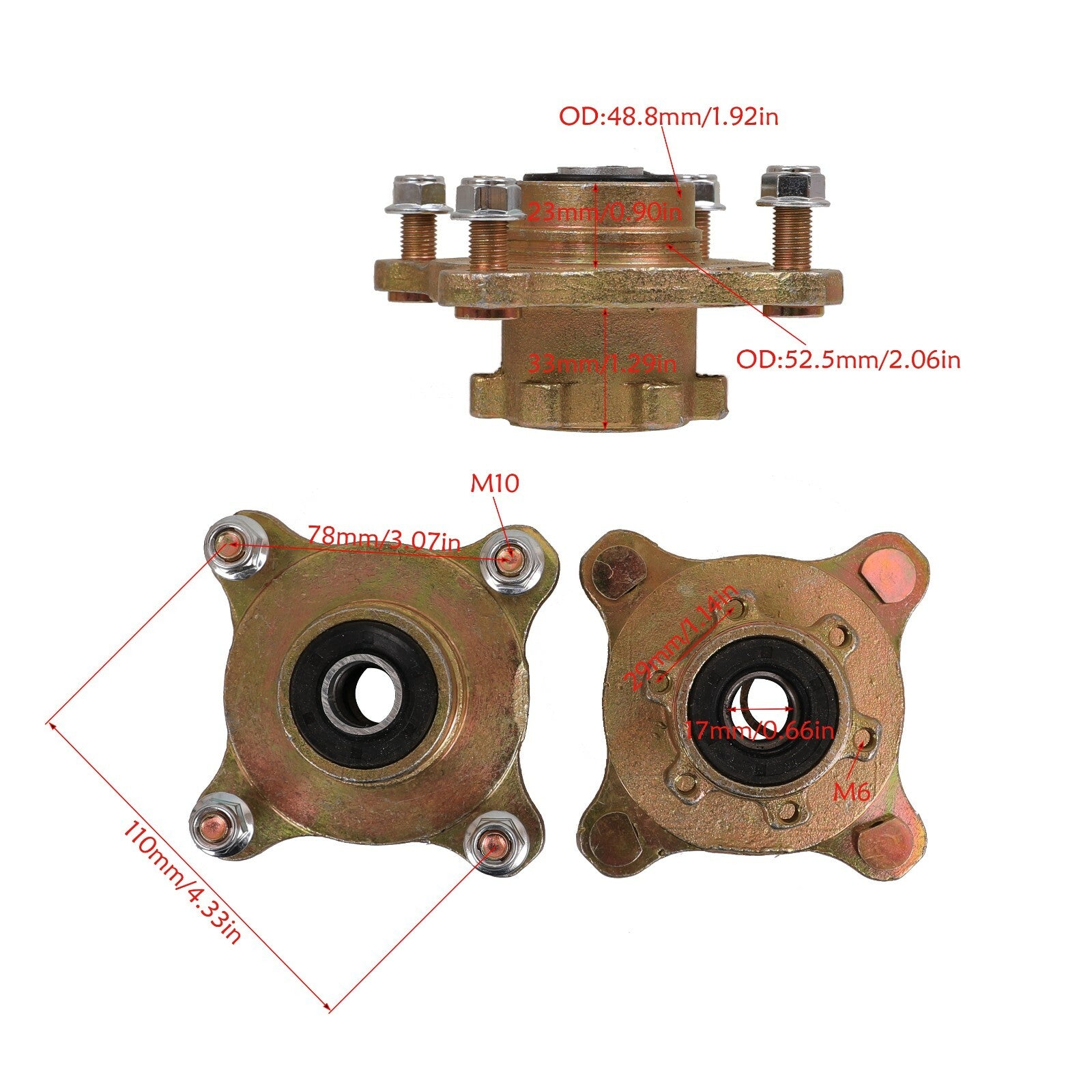 4 Stud Front Brake Caliper Wheel Rim Hub 150 200 250cc Quad Dirt Bike ATV Buggy