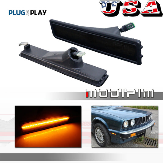 Smoke lens amber LED front bumper side marker lights for 1984-91 for BMW E30 3 Series