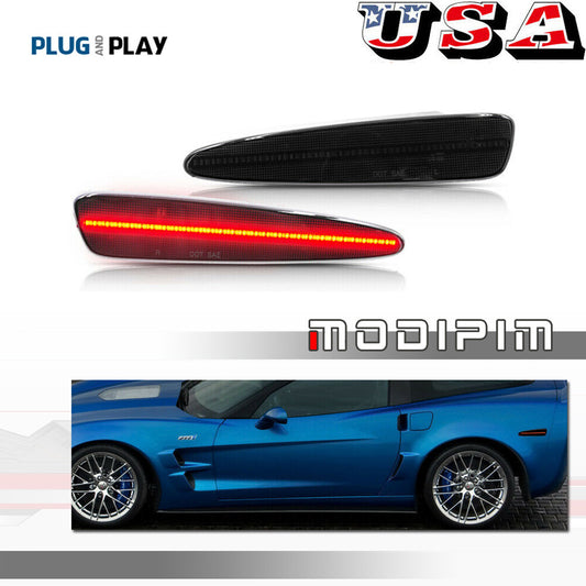 Red LED Rear Bumper Side Marker Lights 2-Piece Set for 2005-2013 for Chevrolet for Corvette C6