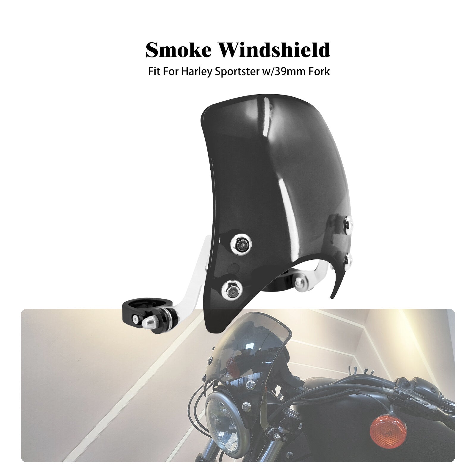 39mm Windshield Smoke Windscreen Fit for Harley Sportster XL 883 1200 2004-2022