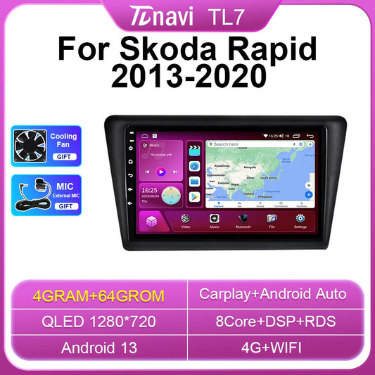 for SKODA Rapid 2013-2020 Android Stereo CarPlay Car Radio GPS Player Screen DSP