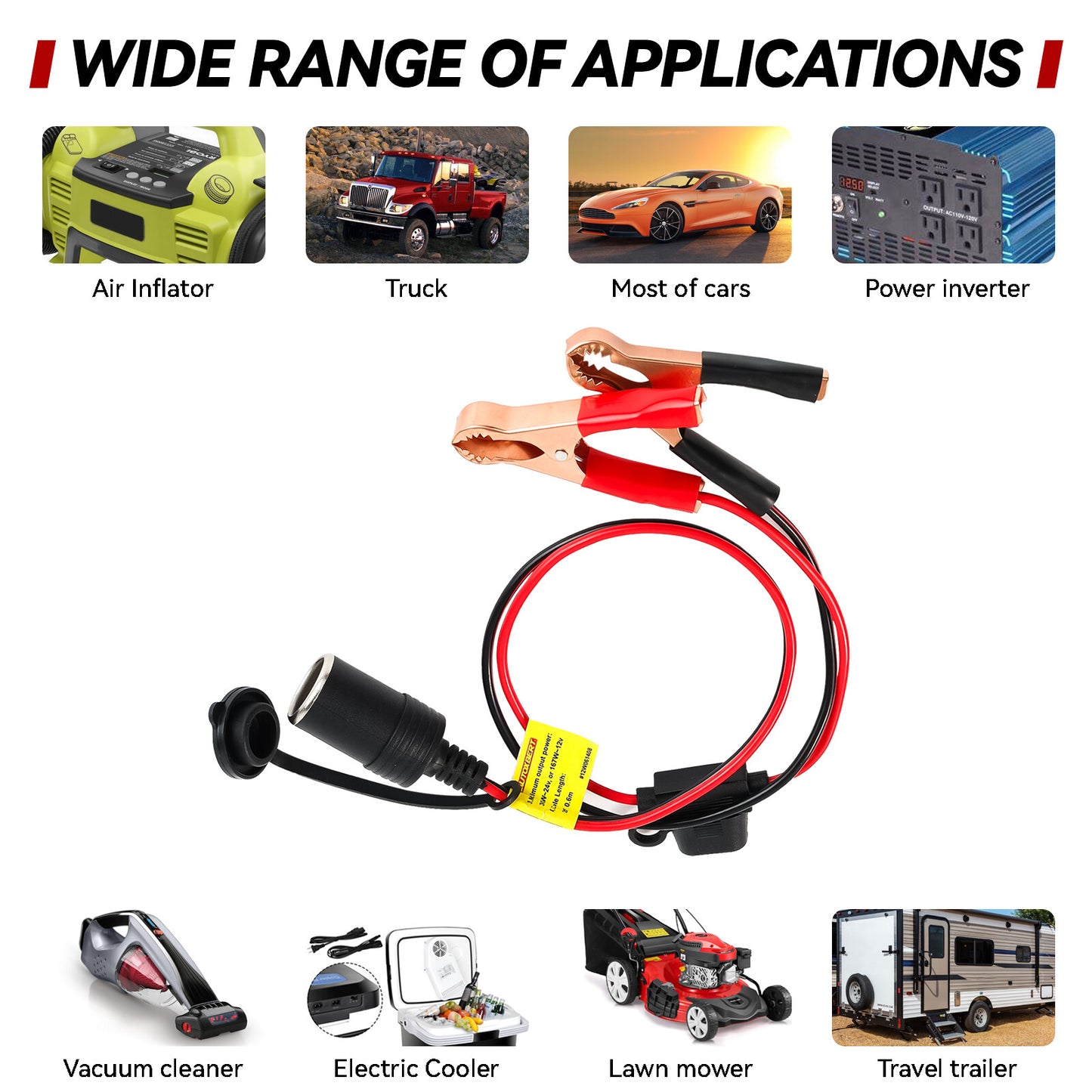 12 V Car Battery To Female Cigarette Lighter Adapter Socket Alligator Clip Clamp