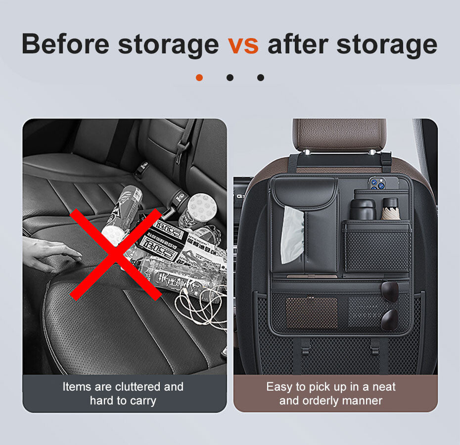 Black Leather Car for Seat Back Bag Organizer Storage Cup Phone Holder Multi-Pocket