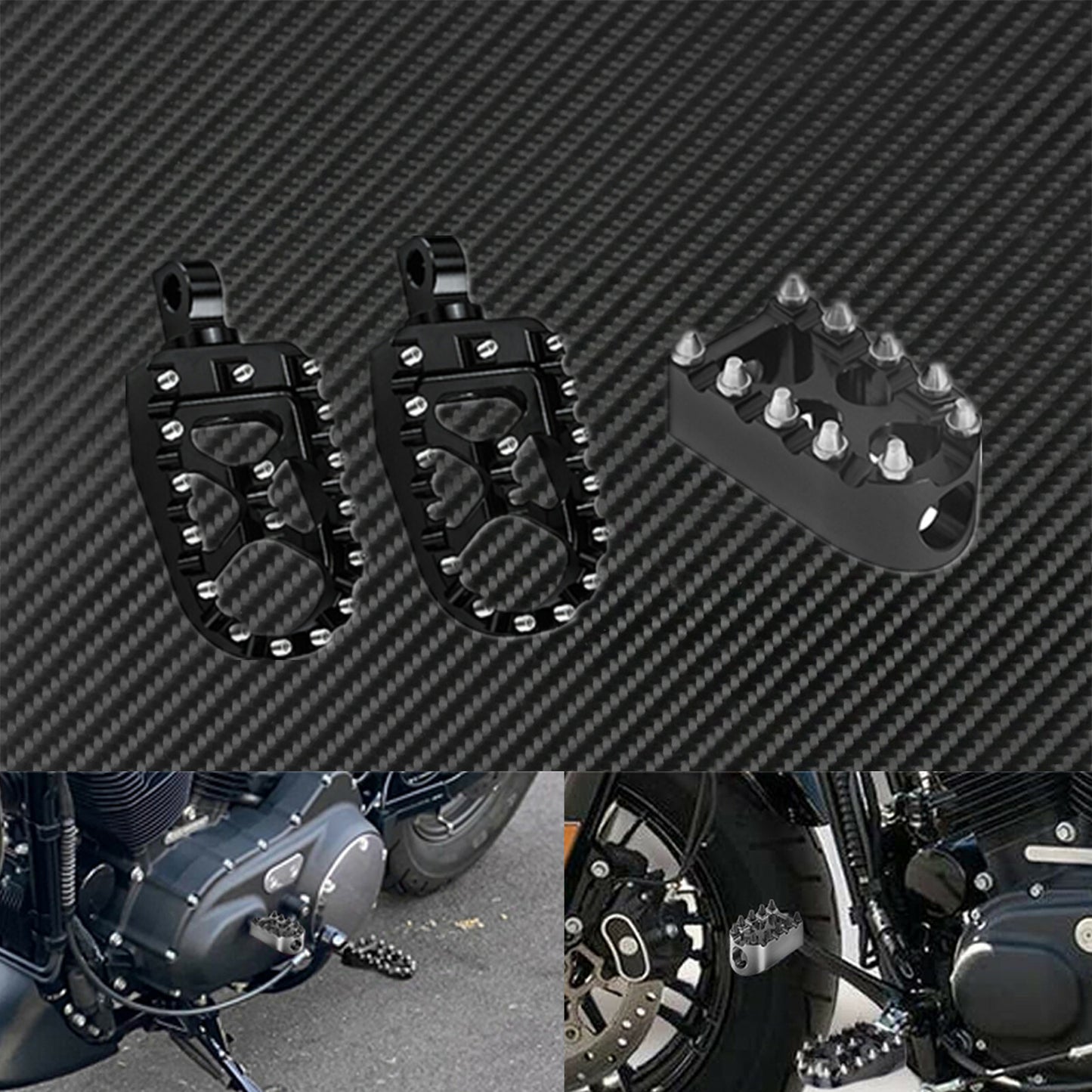 Black Wide Fat Foot Peg + Nails Shifter Peg Fit for Harley Sportster 883 Dyna