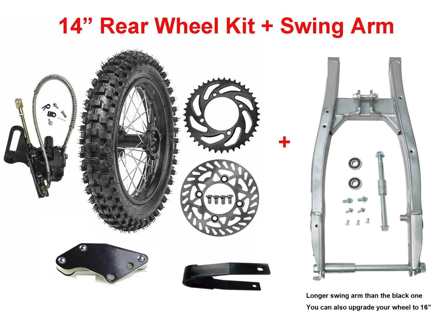 14-inch rear wheel swingarm kit, 90/100-14 tires, rims, grooved bicycle, Taodao Apollo 125cc 140