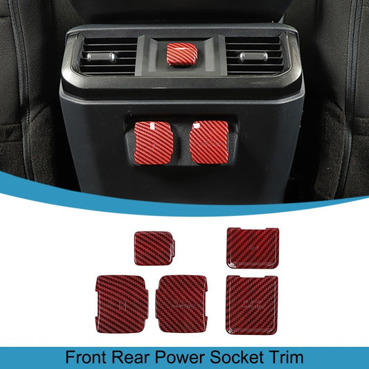 Carbon Fiber Red Front Rear Power Socket Cover Trim for Ford F150 2021 2022 2023