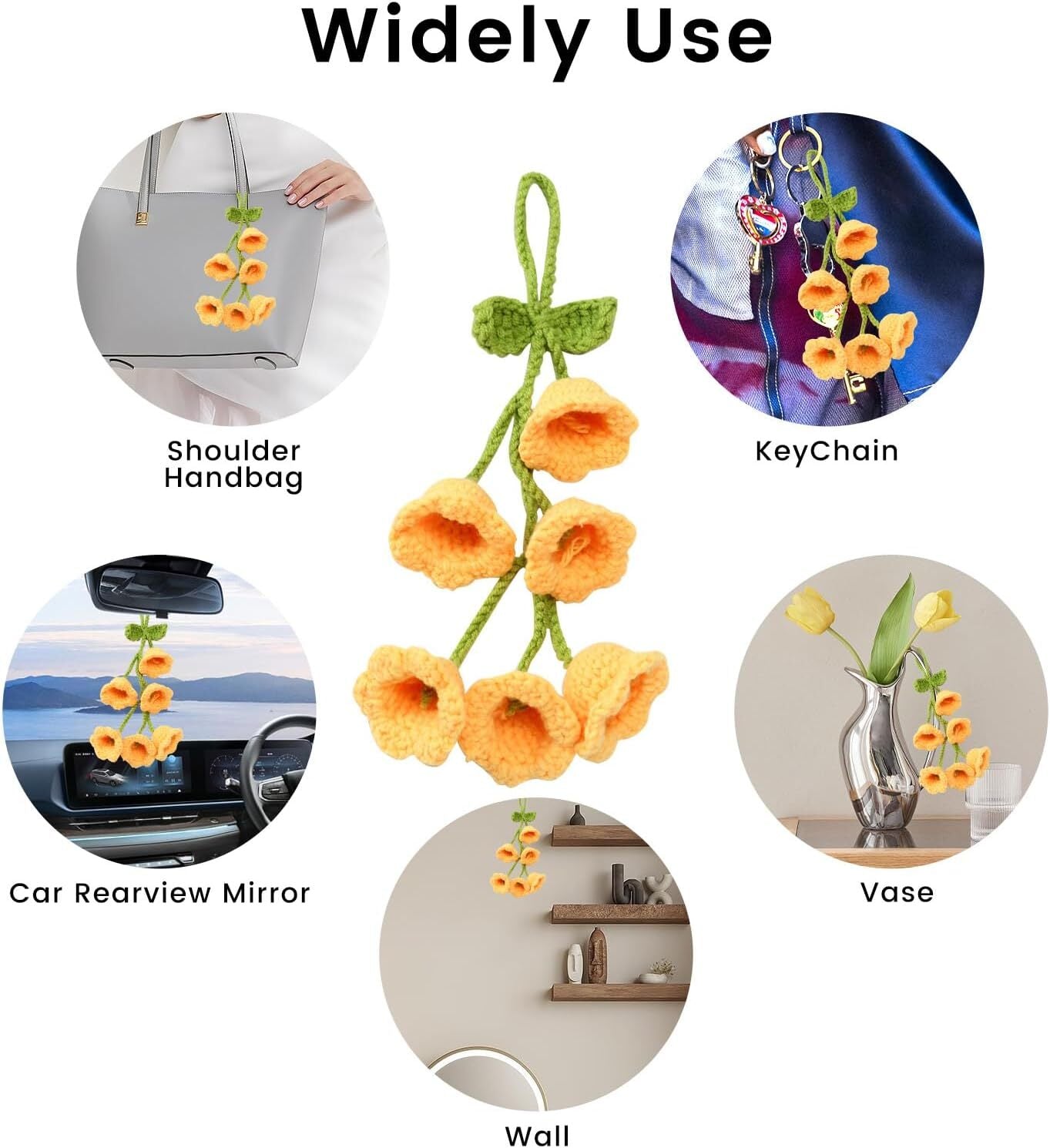 Bell Flower Hand Knitted Cute Car Accessory for Rear View Mirror Hanging Yellow