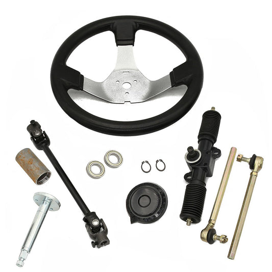 UTV Steering Wheel Assembly 330mm Gear Rack Pinion U Joint Tie Rod Knuckle Assy