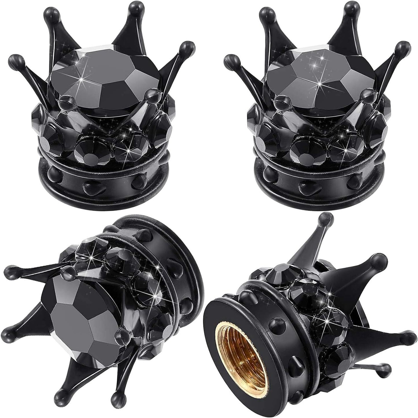 Crown Car Tire Valve Stem Caps Bling Crystal Chrome Rhinestone Diamond Universal