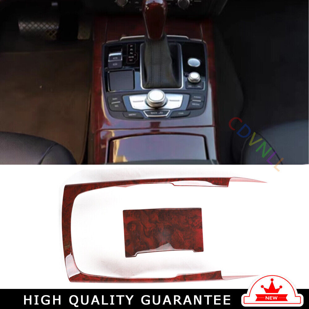Car Console Gear Shift Frame Cover Trim 2PCS Fit for Audi A6L 2012-2018 Red Wood