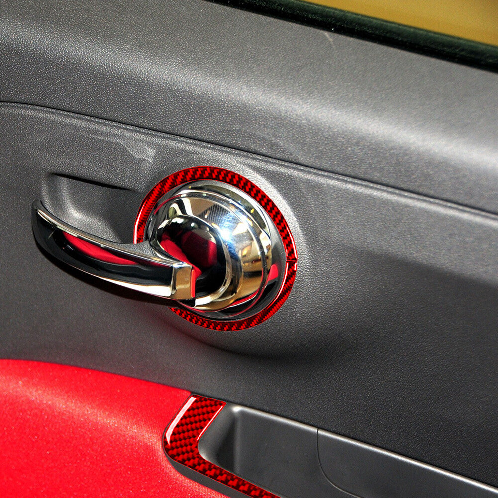 5 x red carbon chamfer interior door control trim for 2012-2015 for Fiat 500