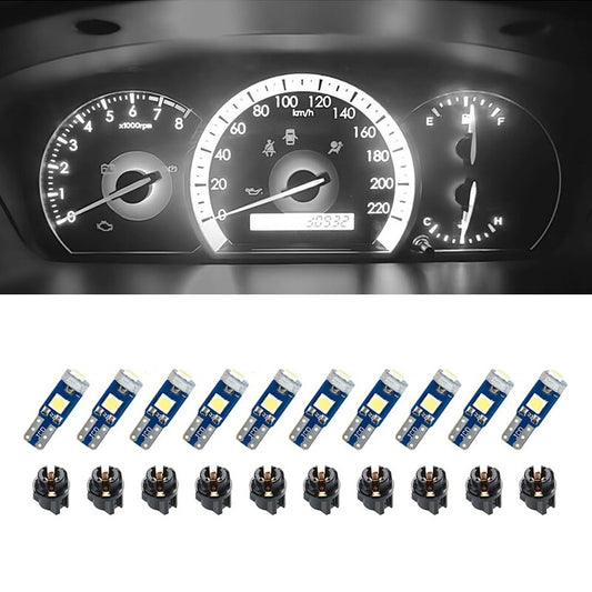 10Pcs T5 3030-3SMD Car Dashboard LED Lights White Light High Light Bulb
