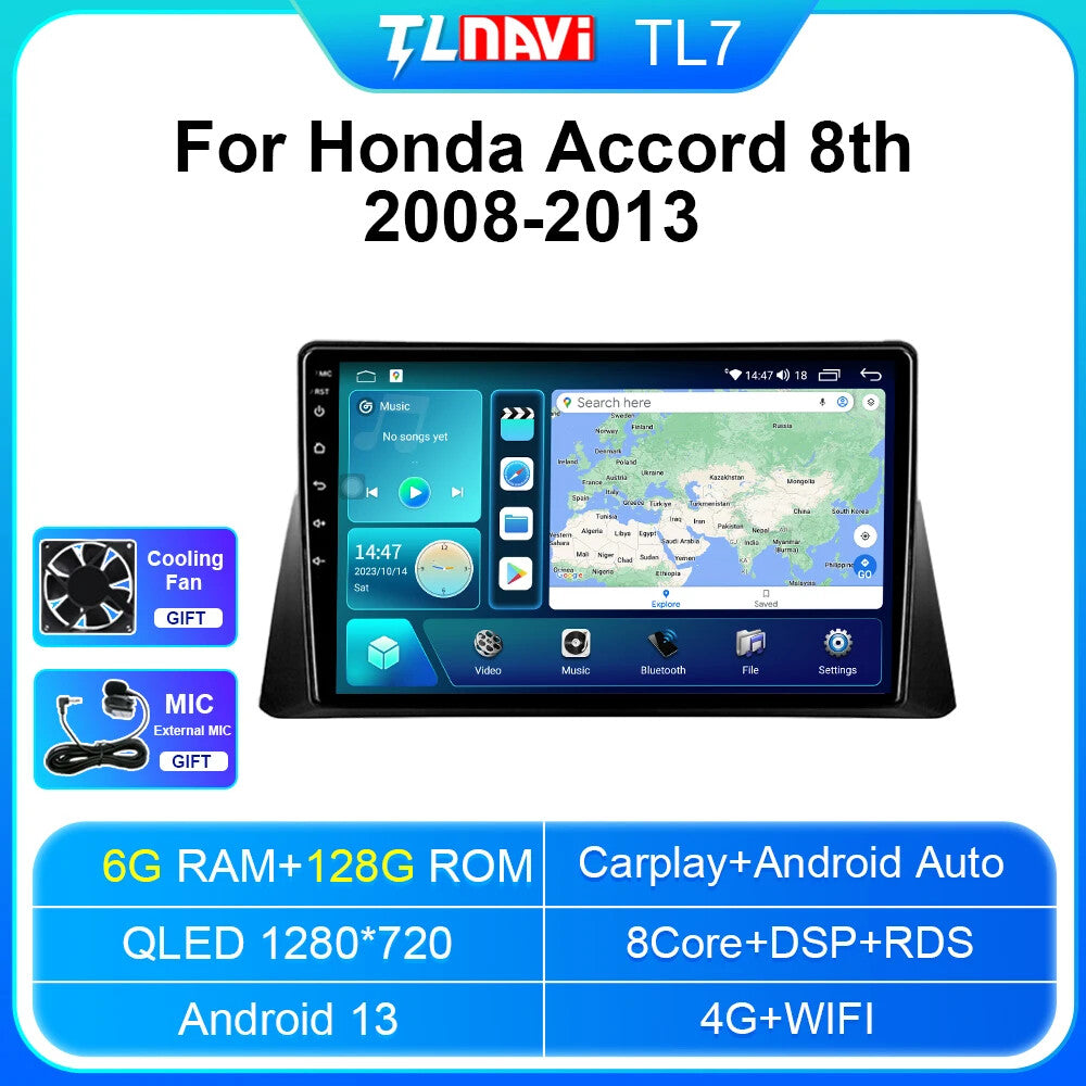 for Honda 2009-2016 for Accord Car Radio CarPlay Stereo Audio Multimedia Player GPS