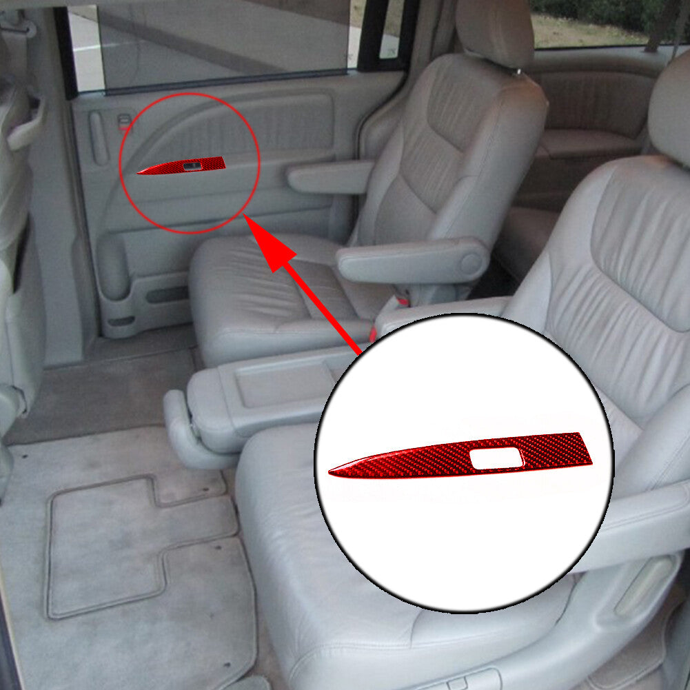 2x Red Carbon Fiber Rear Window Switch Interior Trim for Honda Odyssey 2005-2010