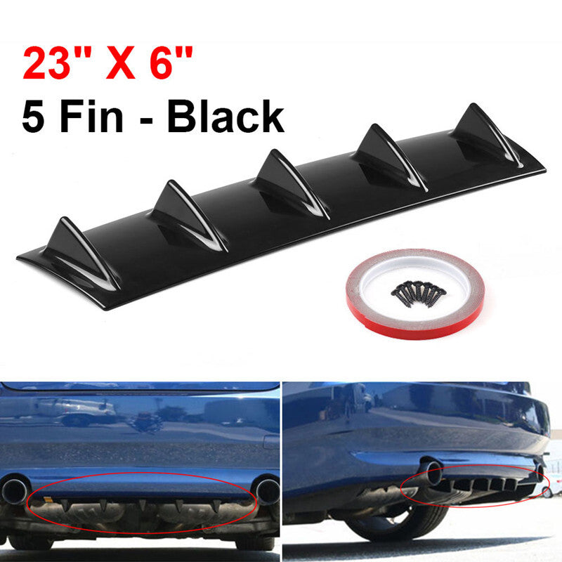 ABS Plastic Black Rear Bumper Lip Chassis Diffuser Spoiler 5 Fin Shark Fin Style