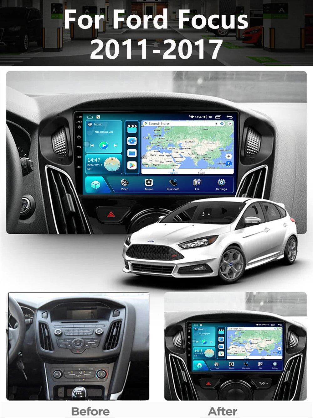 for Ford Focus 2011-2017 CarPlay Car Stereo Radio GPS Multimedia Player Screen