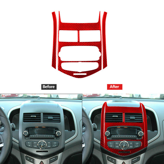 4Pcs Red Carbon Fiber Center Console Panel Cover Trim for Chevrolet Sonic 12-16