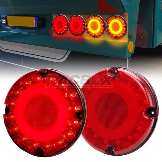 2pc 7 Round Red 36-LED Tail Light For School Bus Transit Vehicles Refuse Hauler