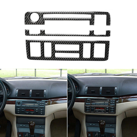 3X Carbon Fiber Center Console CD Panel Trim Cover for BMW 3 Series E46 1998-05