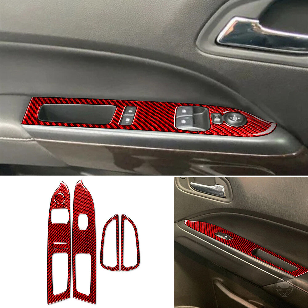 Red Carbon Fiber Window Lift Switch Trim for Chevrolet Colorado for GMC for Canyon 2015+