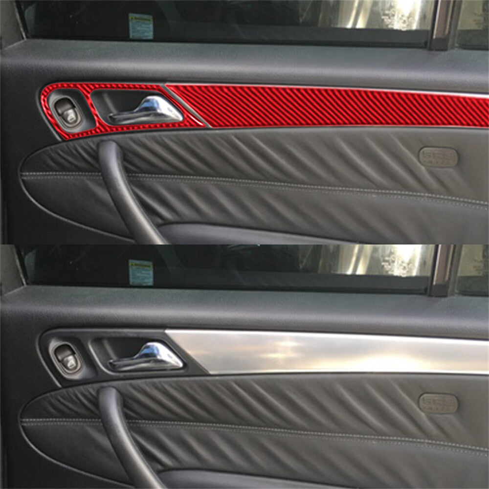 Red Carbon Fiber Inner Rear Door Handle Panel Trim for Benz C Class W203 2005-07