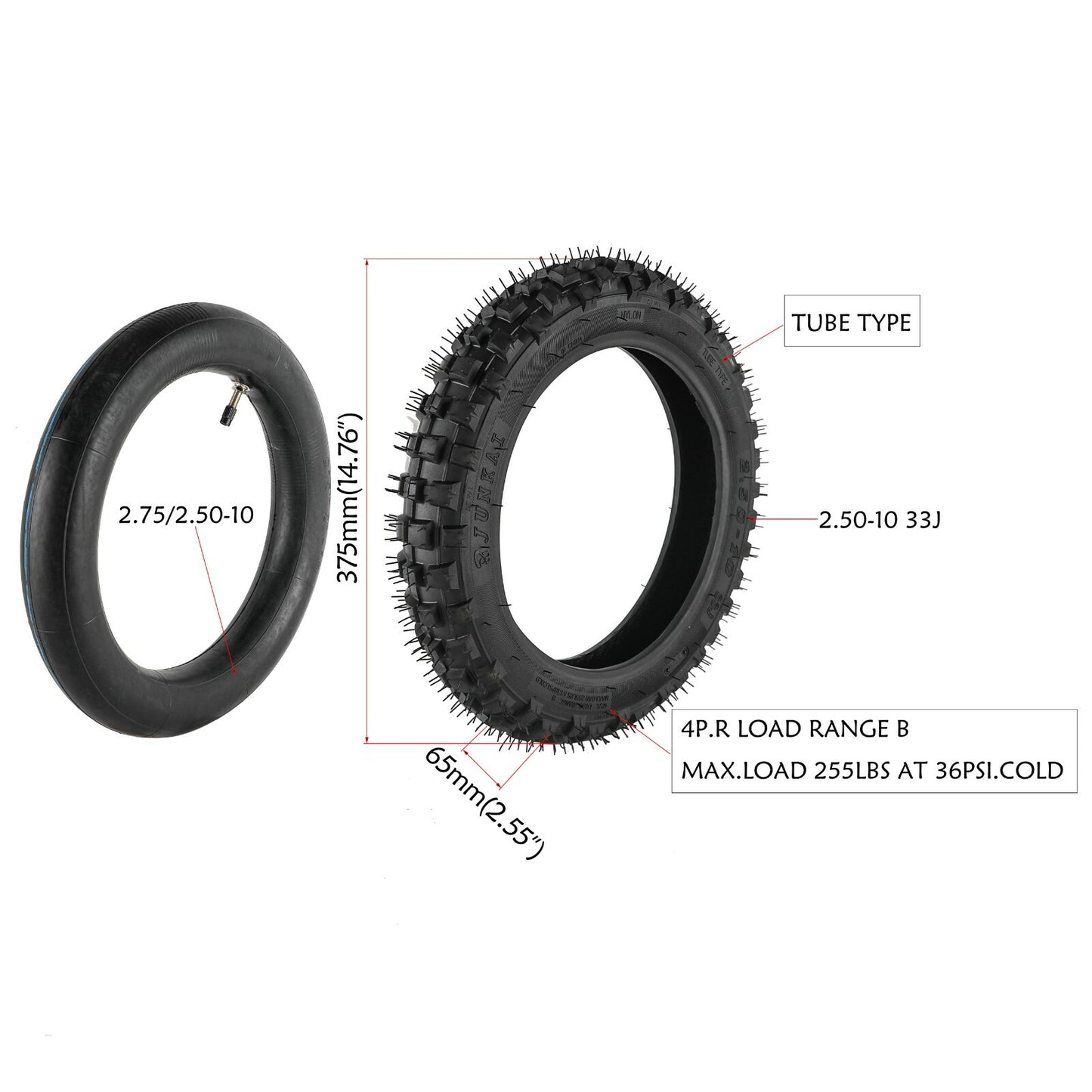 2pcs 2.50-10 Tyre Tube 2.5-10 For Pit Dirt Bike Motocross CRF50 XR50 TTR50 PW50