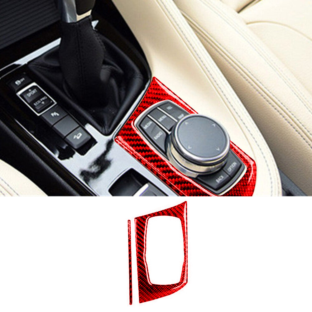 2x red carbon fiber interior shift button trim for BMW X1 F48 2016-18