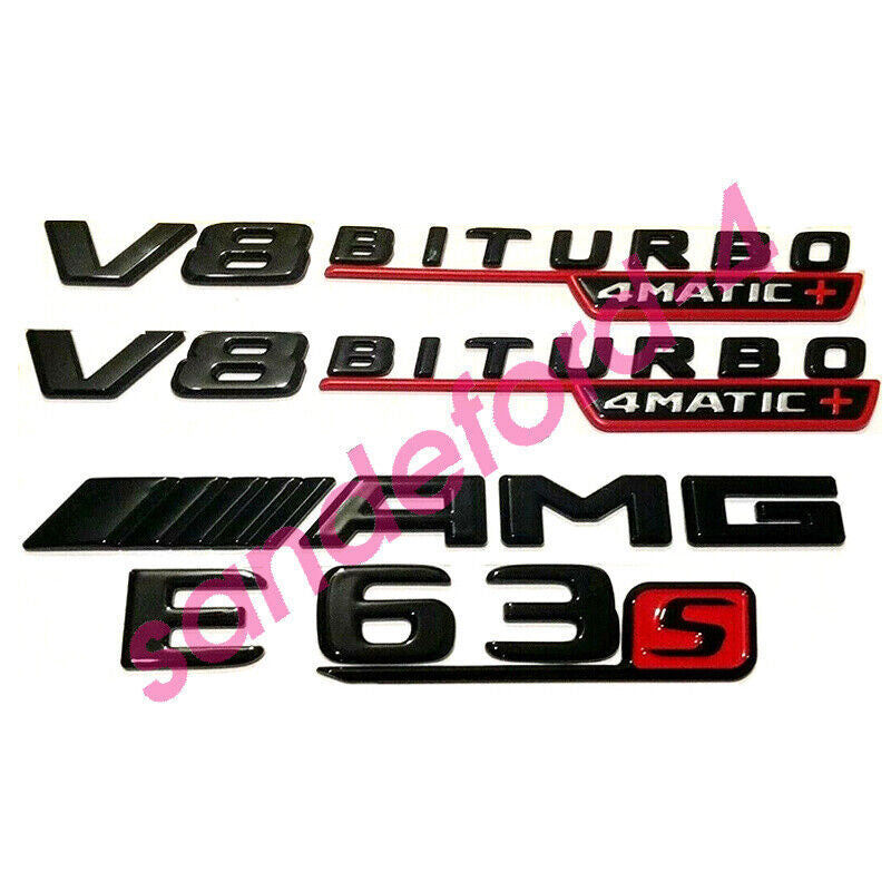 E63S + AMG + V8 BITURBO 4MATIC + Glossy Black with Red Badges for Mercedes-Benz E63