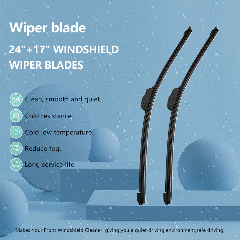 24 and 17 Inch Windshield Wiper Blades J-hook Bracketless Frameless 1 Pair