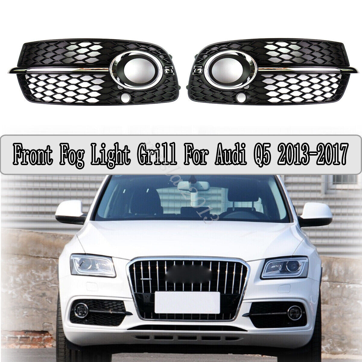 Pair Grille Cover Front Fog Light Grill for Audi for Q5 Sport S-Line 2013-2017