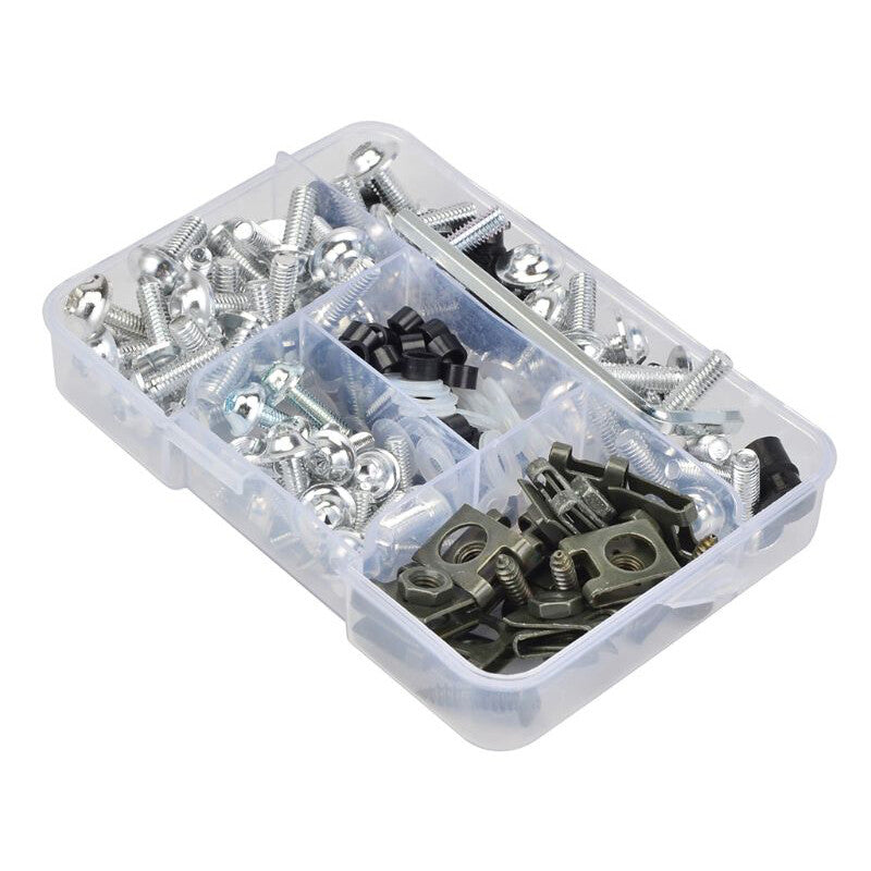 155-piece set of stainless steel threaded bolts, screws, and nuts for motorcycle casings and rectifiers.