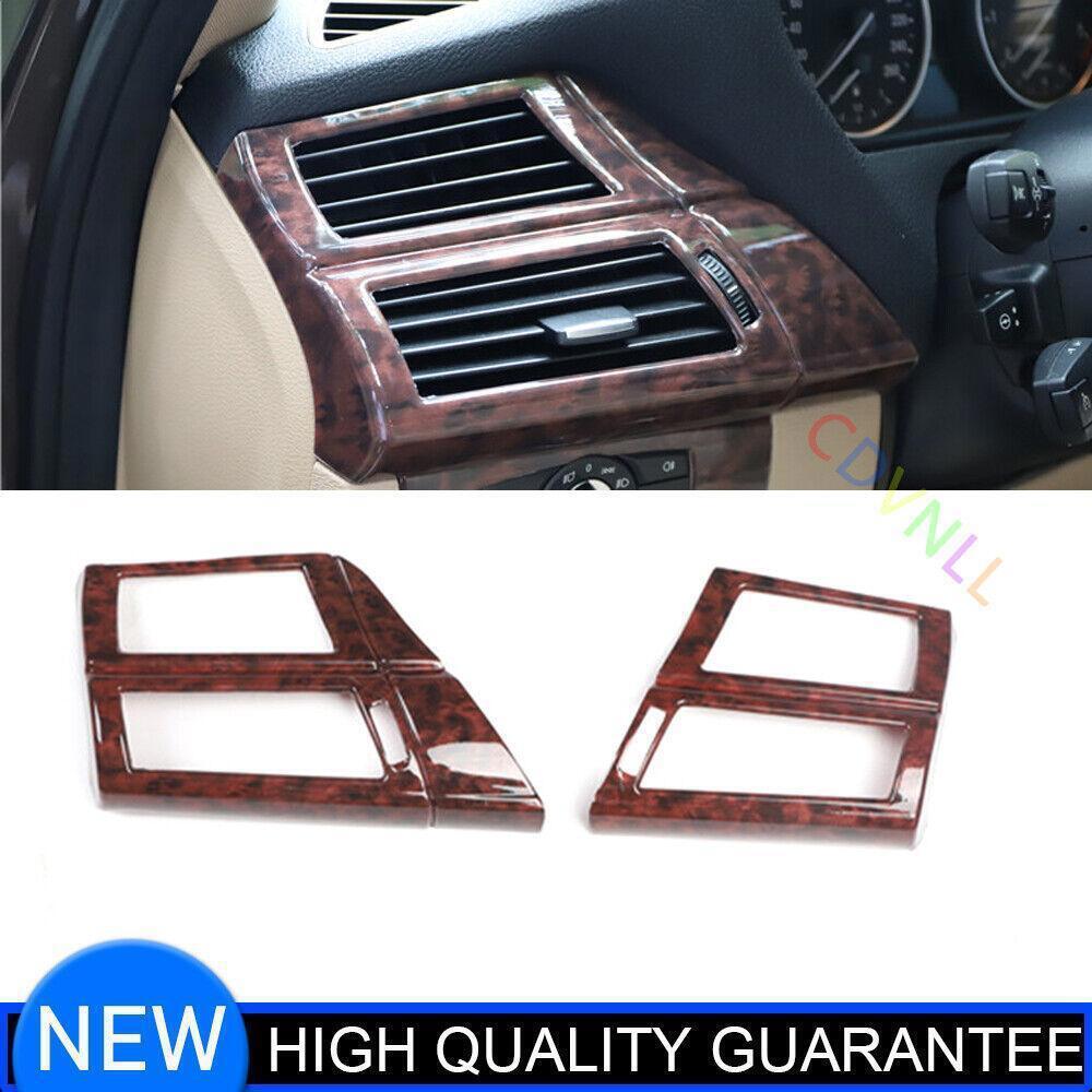 Fit for BMW X5 2008-2013 Brown Wood Grain Console Side Outlet Vent Cover Trim 2P