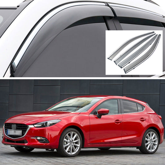 4X Side Window Deflector Visors Rain Guards Vent Shade for Mazda 3 Hatch 14-2018