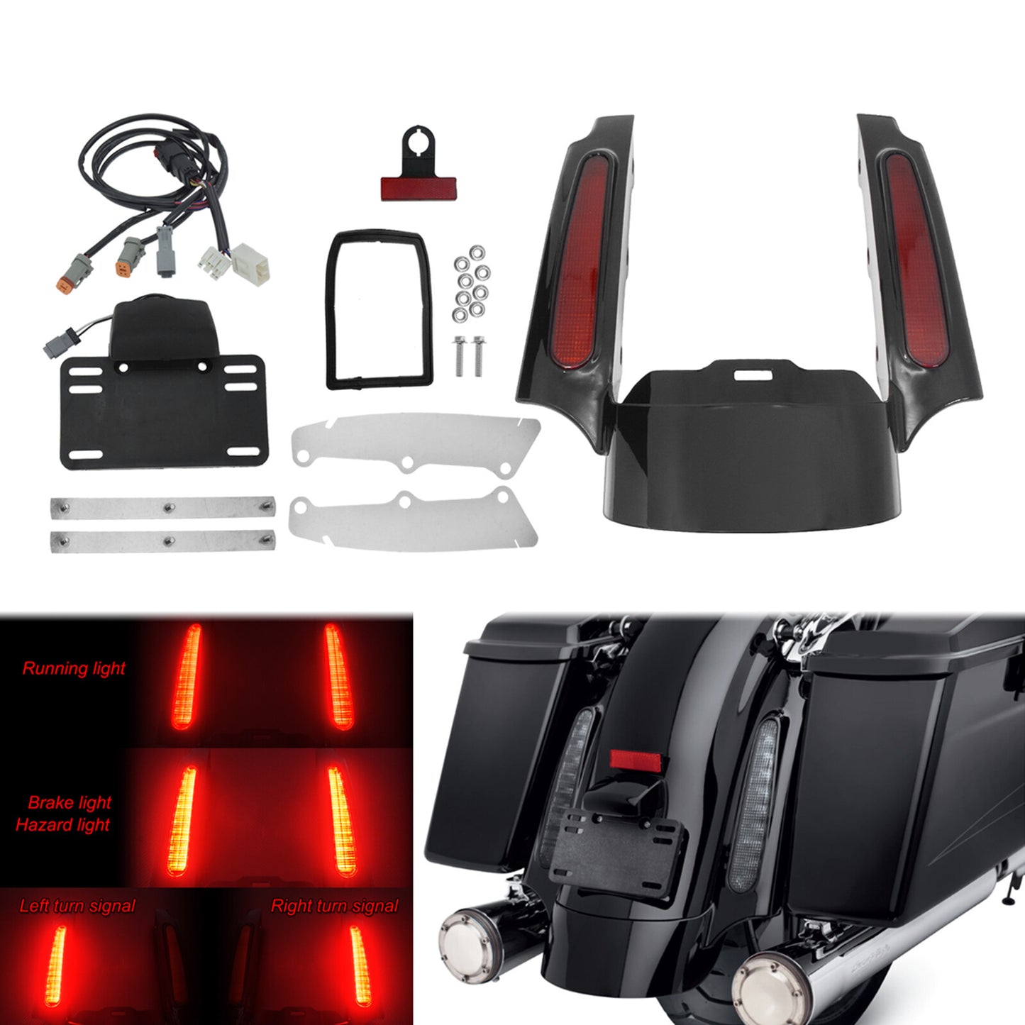 Rear Fender Fascia LED Light Red Lens for Harley Street Road Electra Glide 09-13