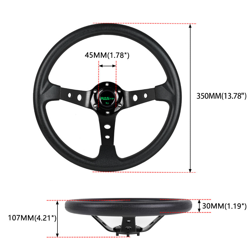 Aluminum 6 Hole Drifting Racing Steering Wheel 14 +Quick Release Adapter Black
