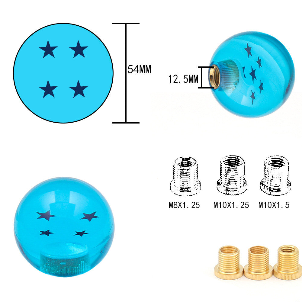 1Pc Blue Dragon Ball Shift Knob W/3 Adapter Universal Manual Transmission 4 Star