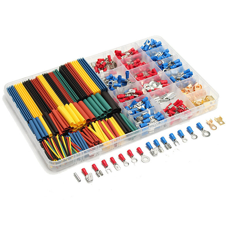 1 set of automotive wiring and electrical kit with 350 terminal connectors and 328 heat shrink tubing