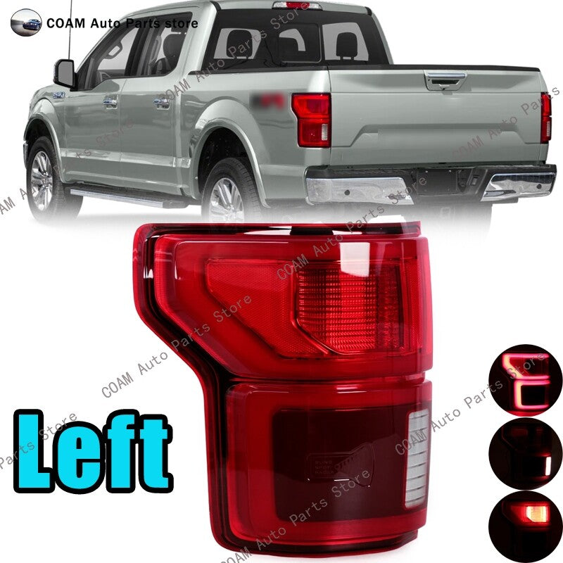 Left side applicable to for Ford F-150 2018-20 LED taillights with turn signals and blind spot monitoring.