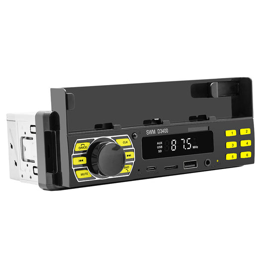Car Stereo Single 1 DIN Bluetooth MP3 Player Radio Audio AUX-IN W/Phone Holder