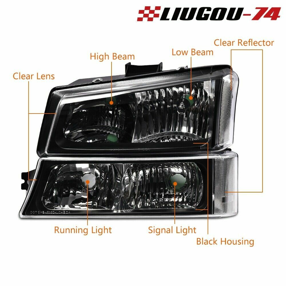Suitable for 03-07 Silverado/Avalanche, black-cased headlights with clear turn signals + bumper (USA)