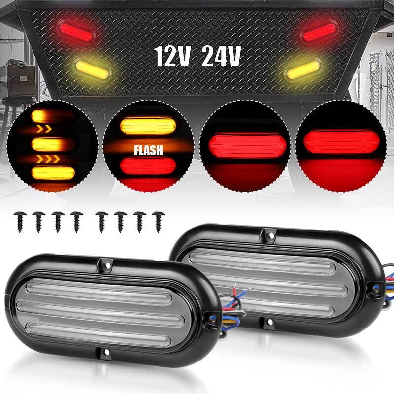 2X Oval 74LED Turn Tail Stop Brake Light Amber+Red Sequential DRL Trailer Truck