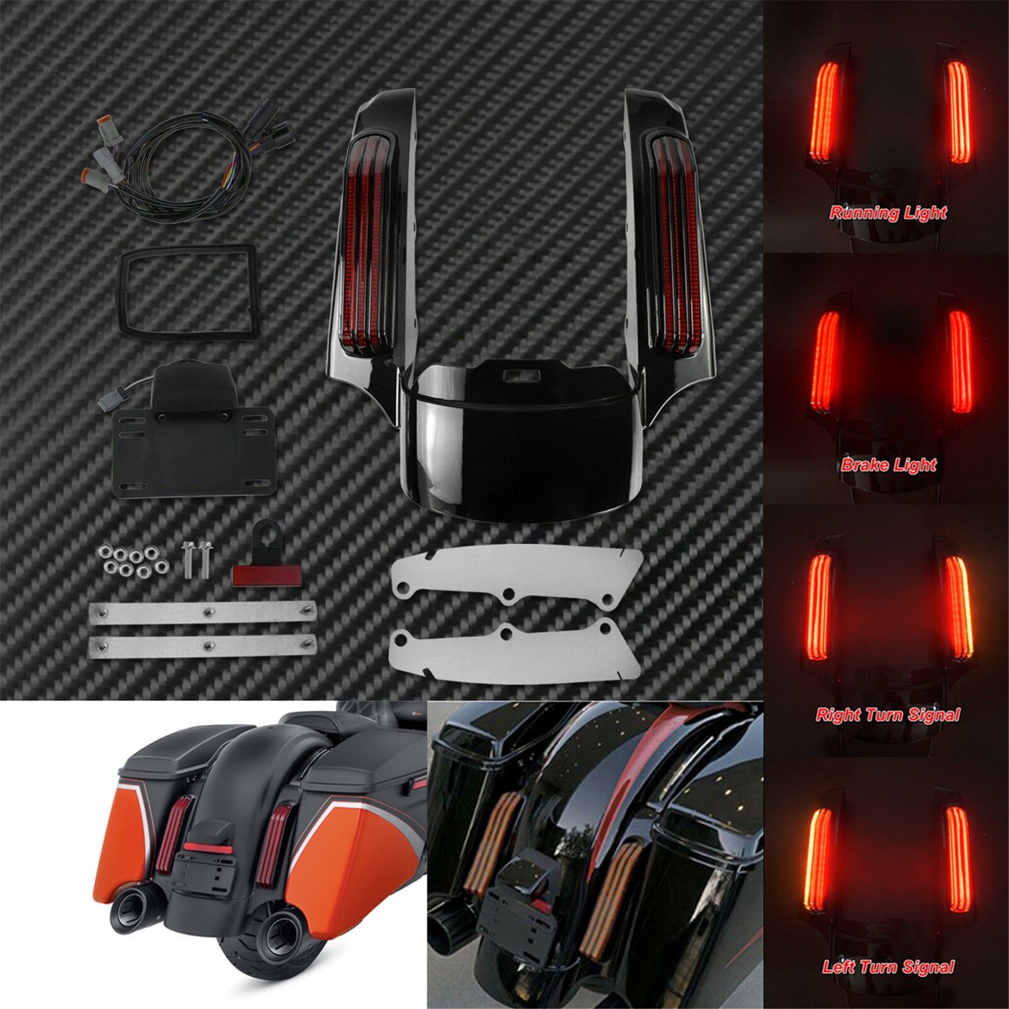 Motorcycle Rear Fender Fascia LED Light+Saddlebag Turn Tail Lamp Fit For Touring