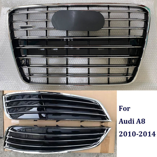 Front Bumper Mesh Grille+Fog Light Lamp Cover Grill Fit for Audi for A8 D4 2010-2014